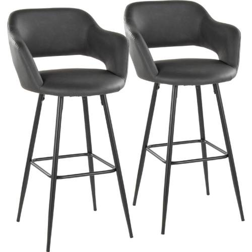 Margarite 30" Bar Stool in Black Metal & Grey Leatherette with Black Footrest (Set of 2)